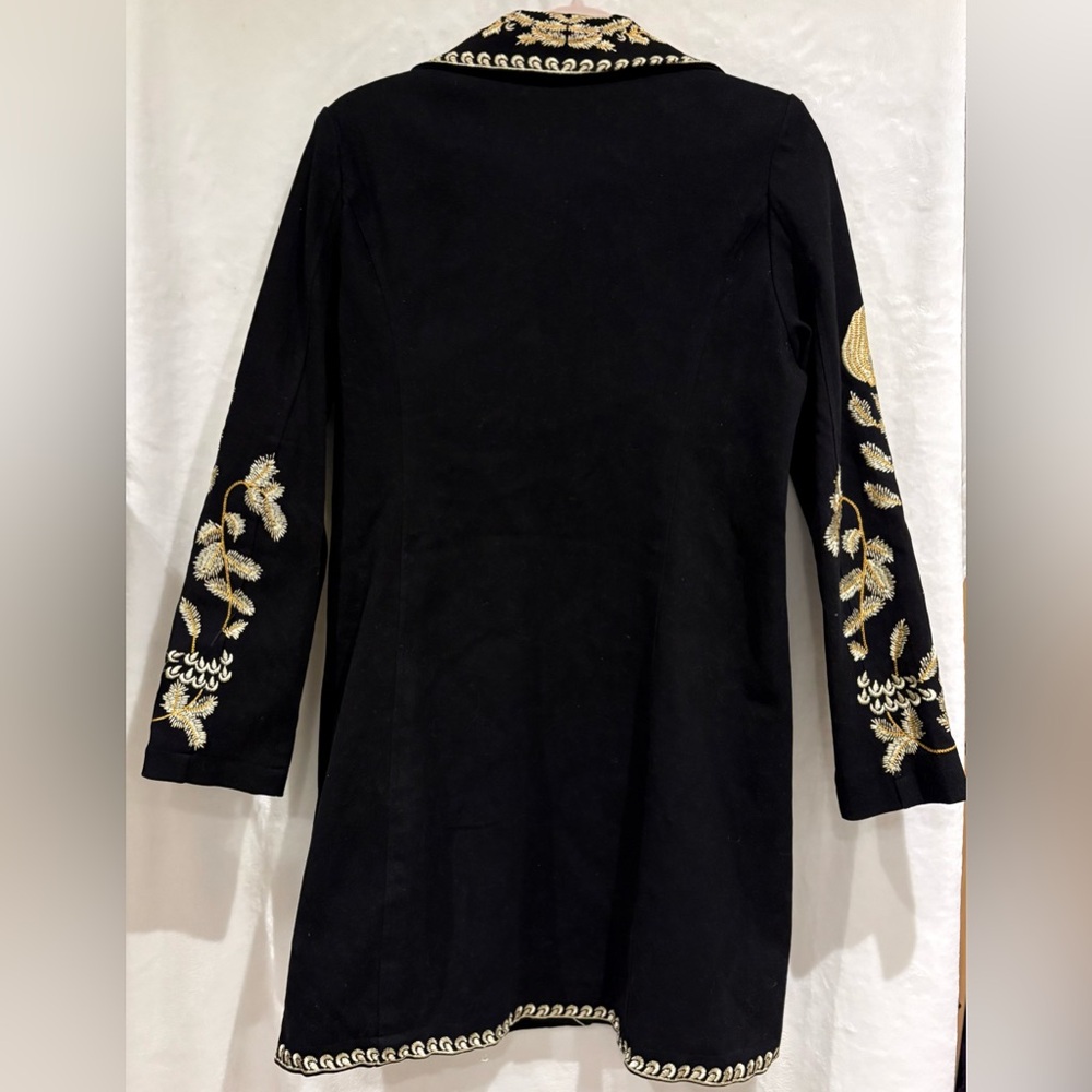 PAPARAZZI BY BIZ Jacket Black Twill  Floral Embroidered Boho Coat M W/Pockets - Picture 7 of 8